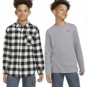 Levi’s Youth Flannel & Thermal Top/Shirt Set Blck/white